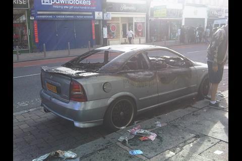 Burned out car on Wood Green High Road, Sunday morning